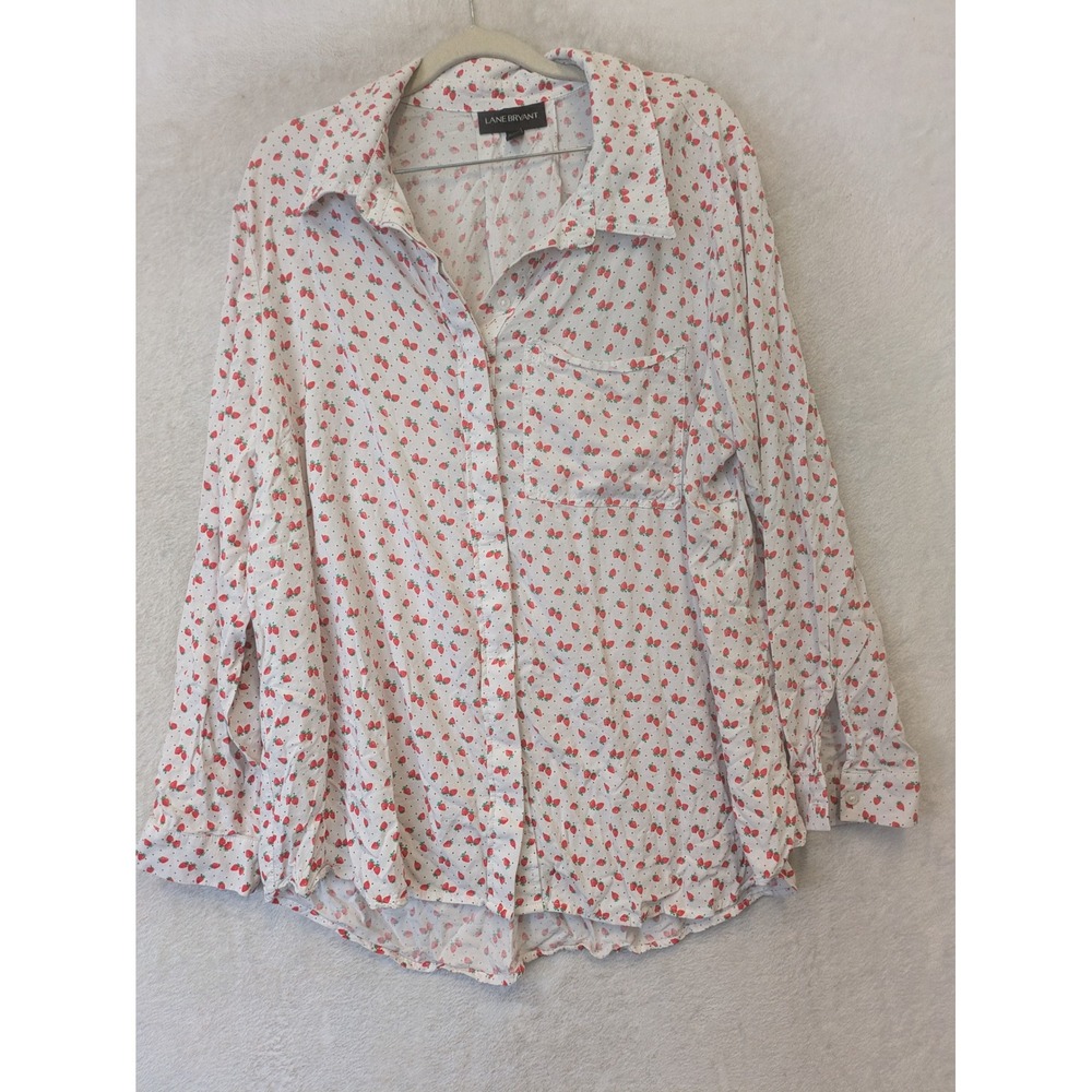 Lane Bryant Button-Down Shirt Women's 18/20‎ White Strawberry Print